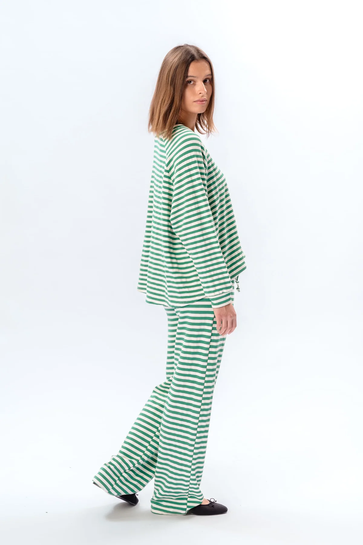 Gestreifte Langarmhose Regular Fit - Grün - Image 3