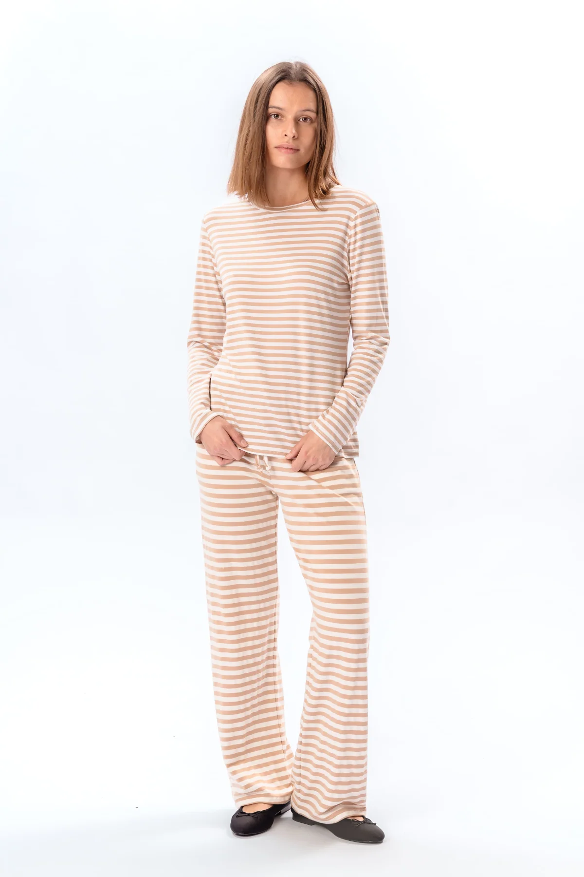 Gestreifte Langarmhose Slim Fit - Beige - Image 3