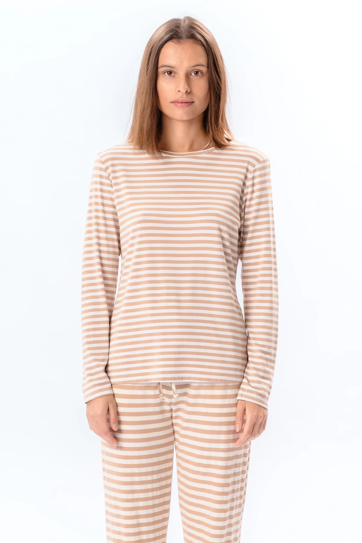 Gestreifte Langarmhose Slim Fit - Beige - Image 4