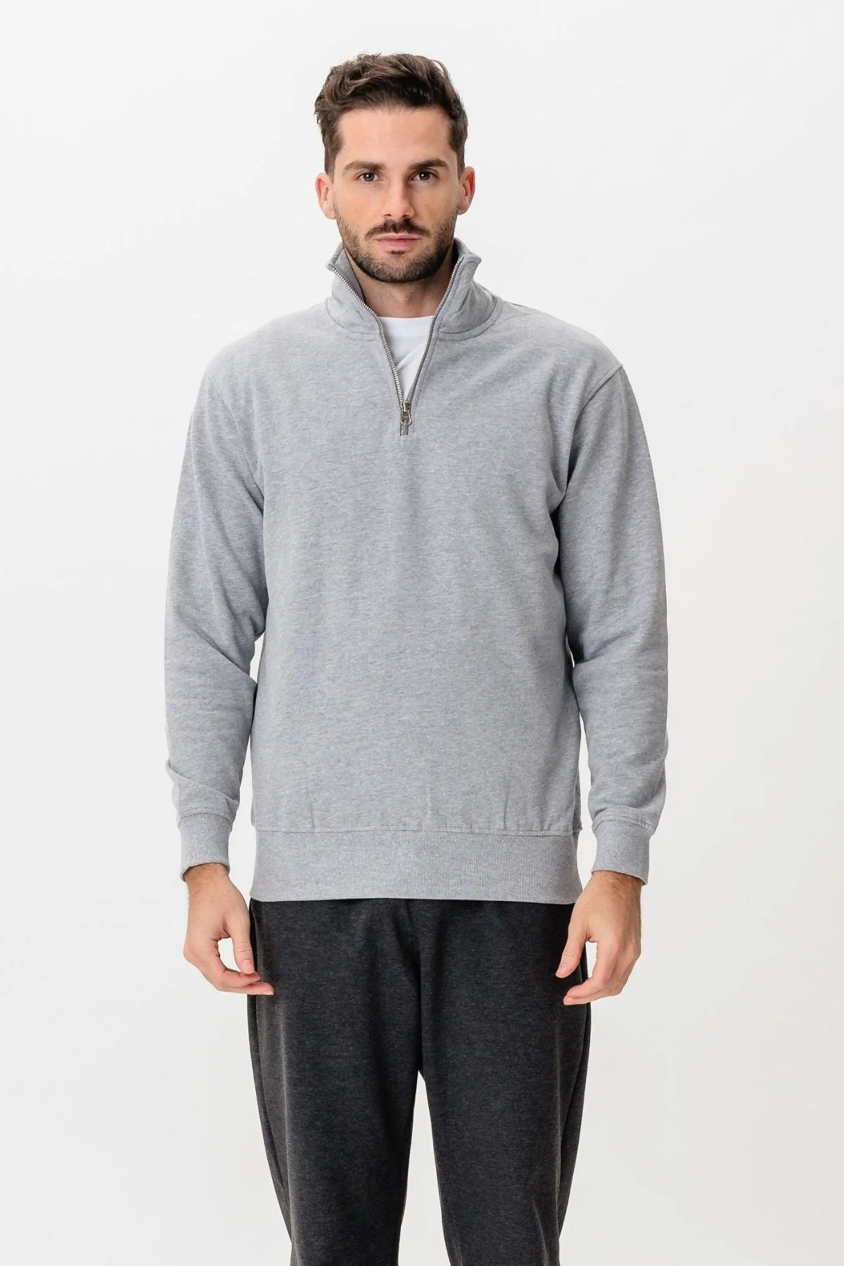 Sweatshirt halb Reißverschluss - grau