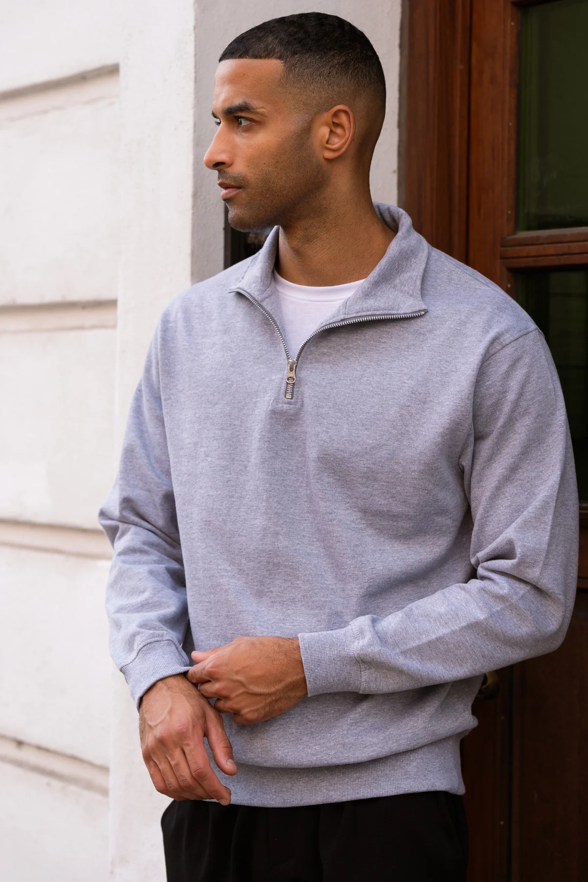 Sweatshirt halb Reißverschluss - grau - Image 2