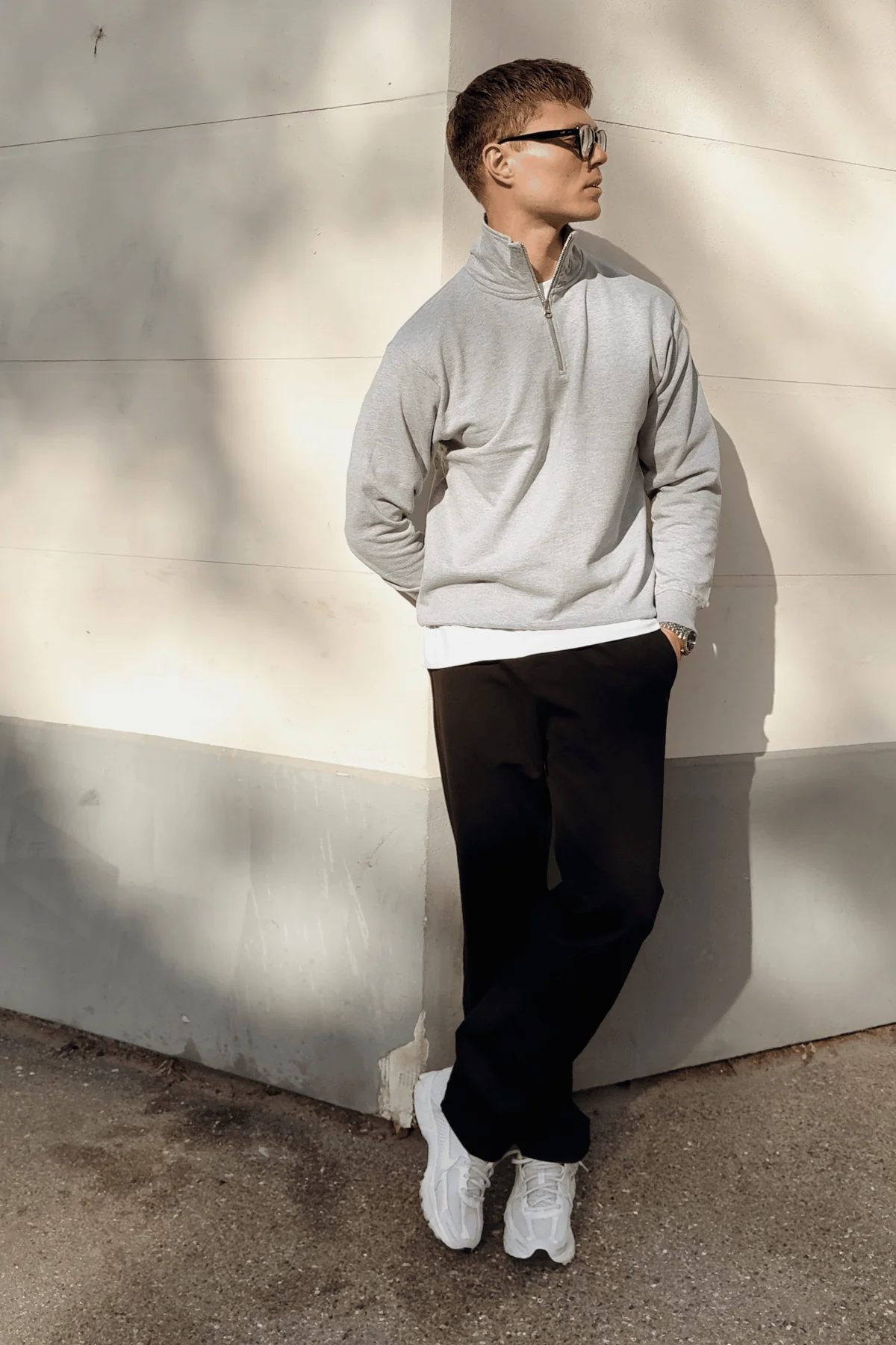 Sweatshirt halb Reißverschluss - grau - Image 4