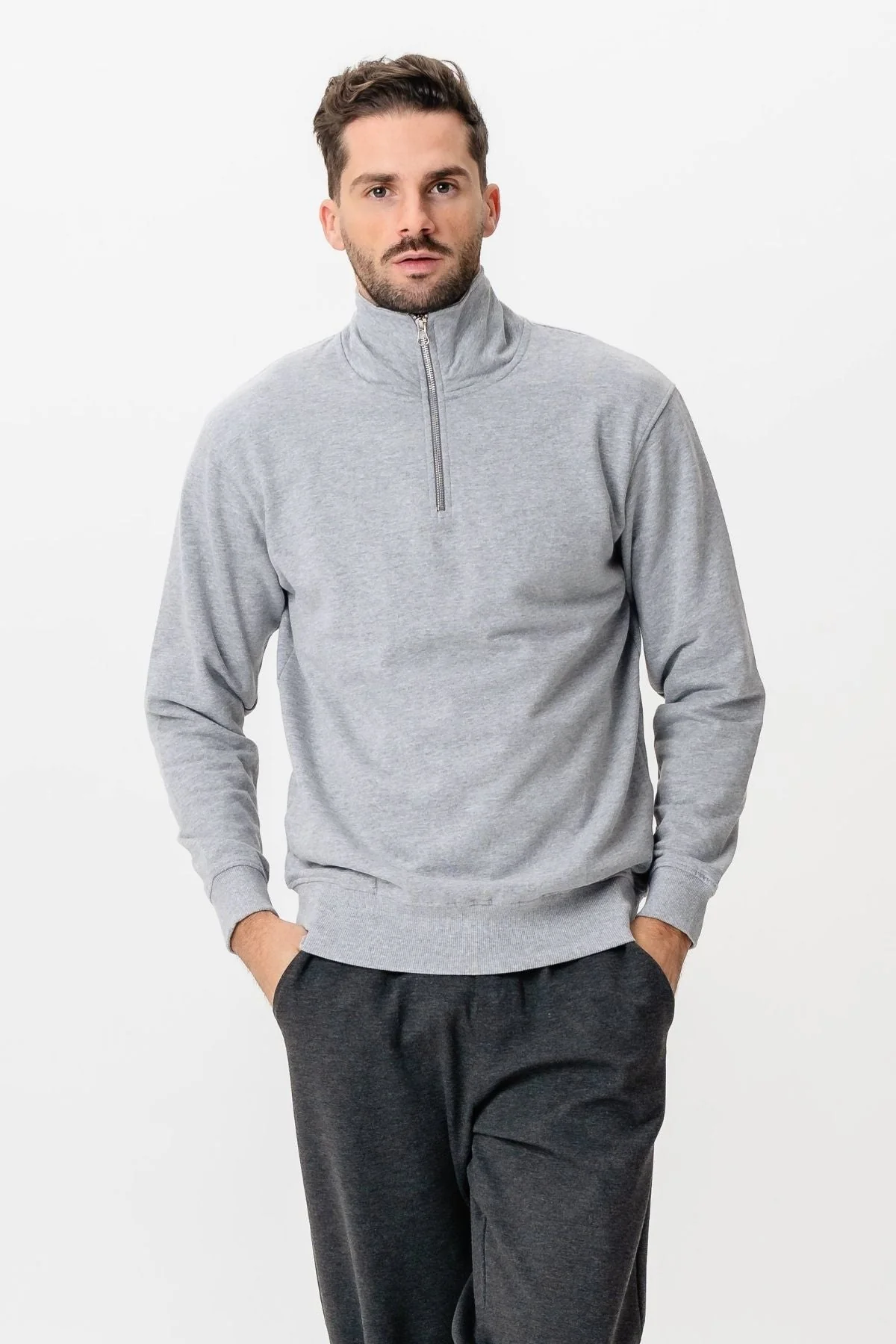 Sweatshirt halb Reißverschluss - grau - Image 6