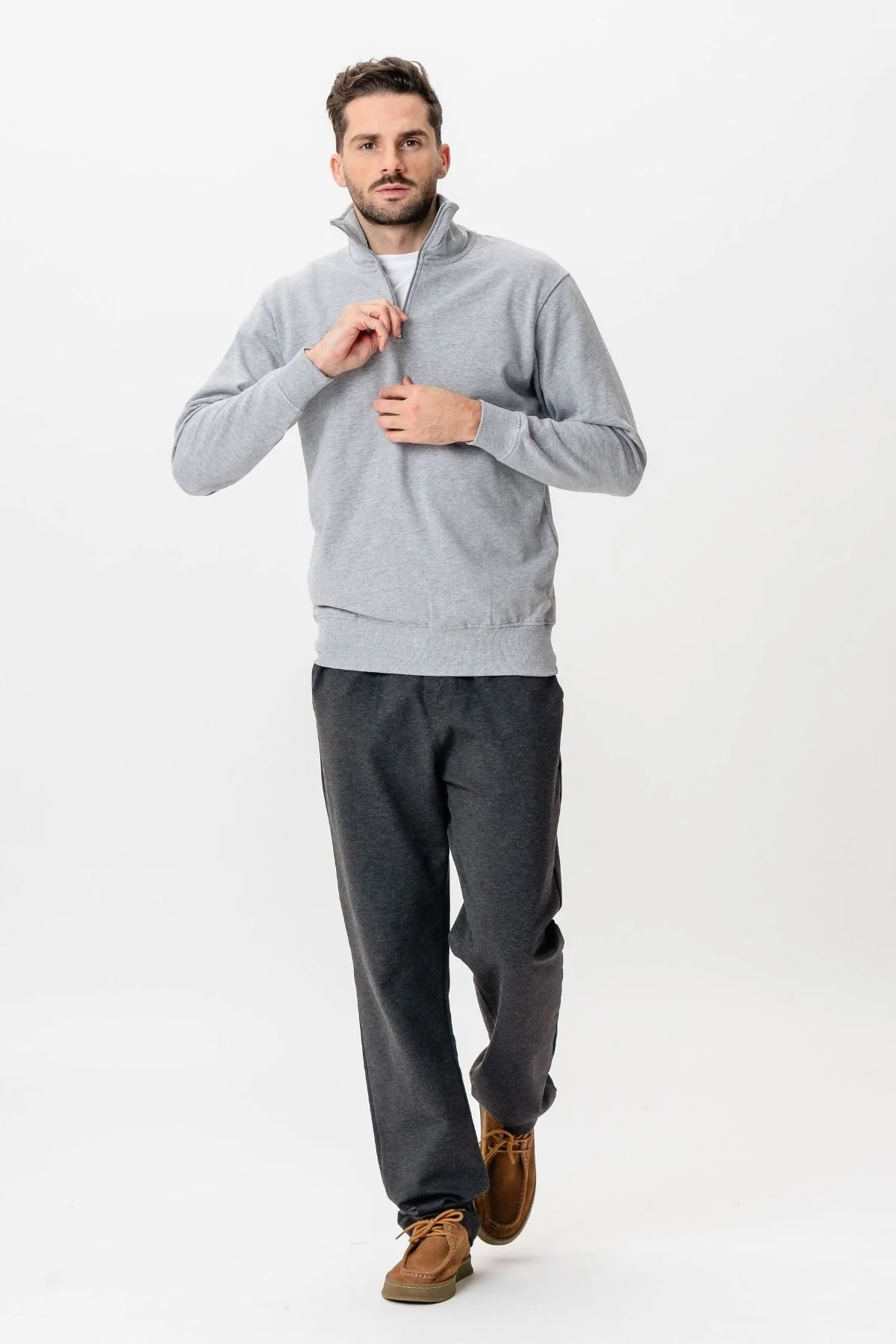Sweatshirt halb Reißverschluss - grau - Image 7