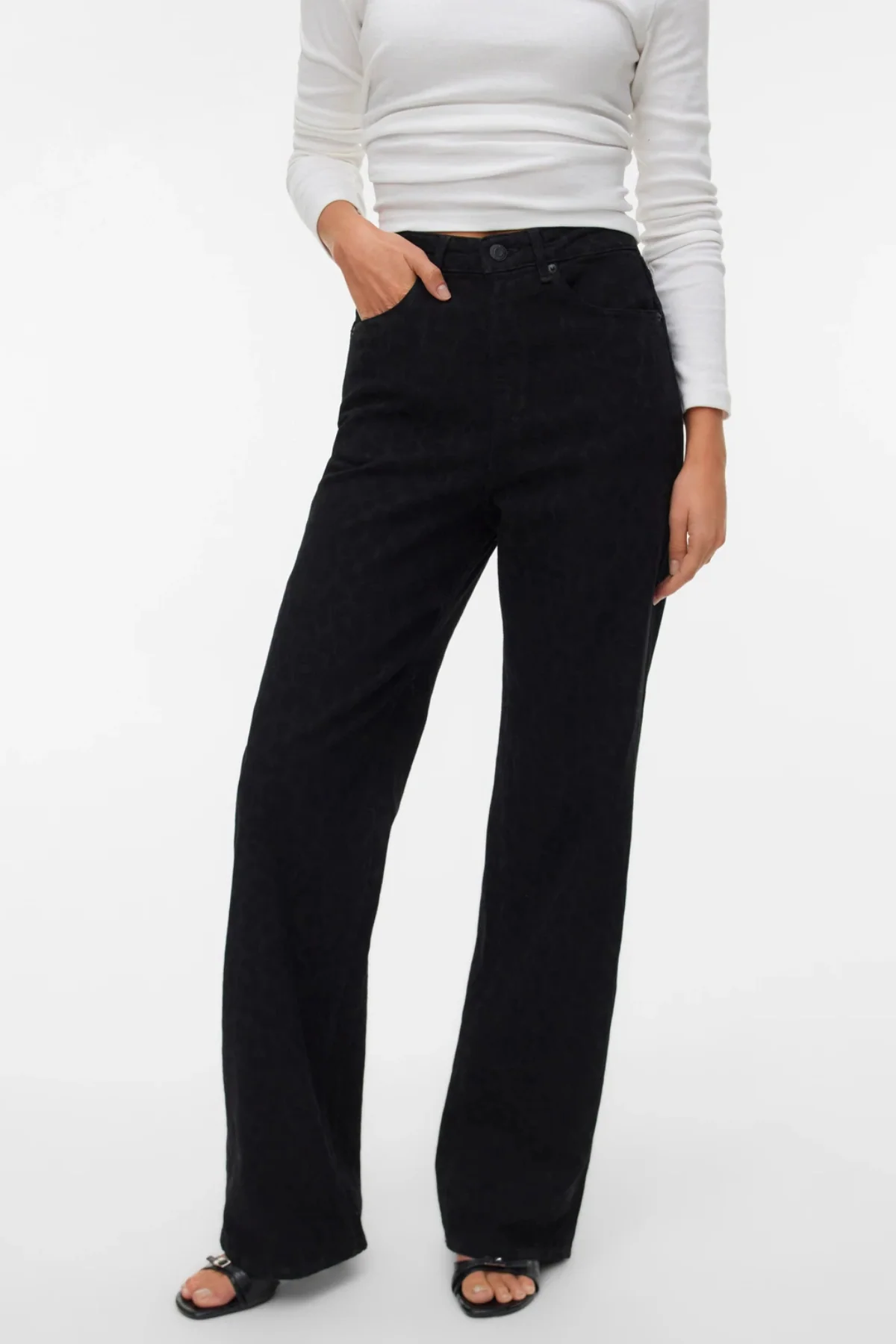 Tessa Wide Jeans Tierdruck - Schwarz Denim Leopard
