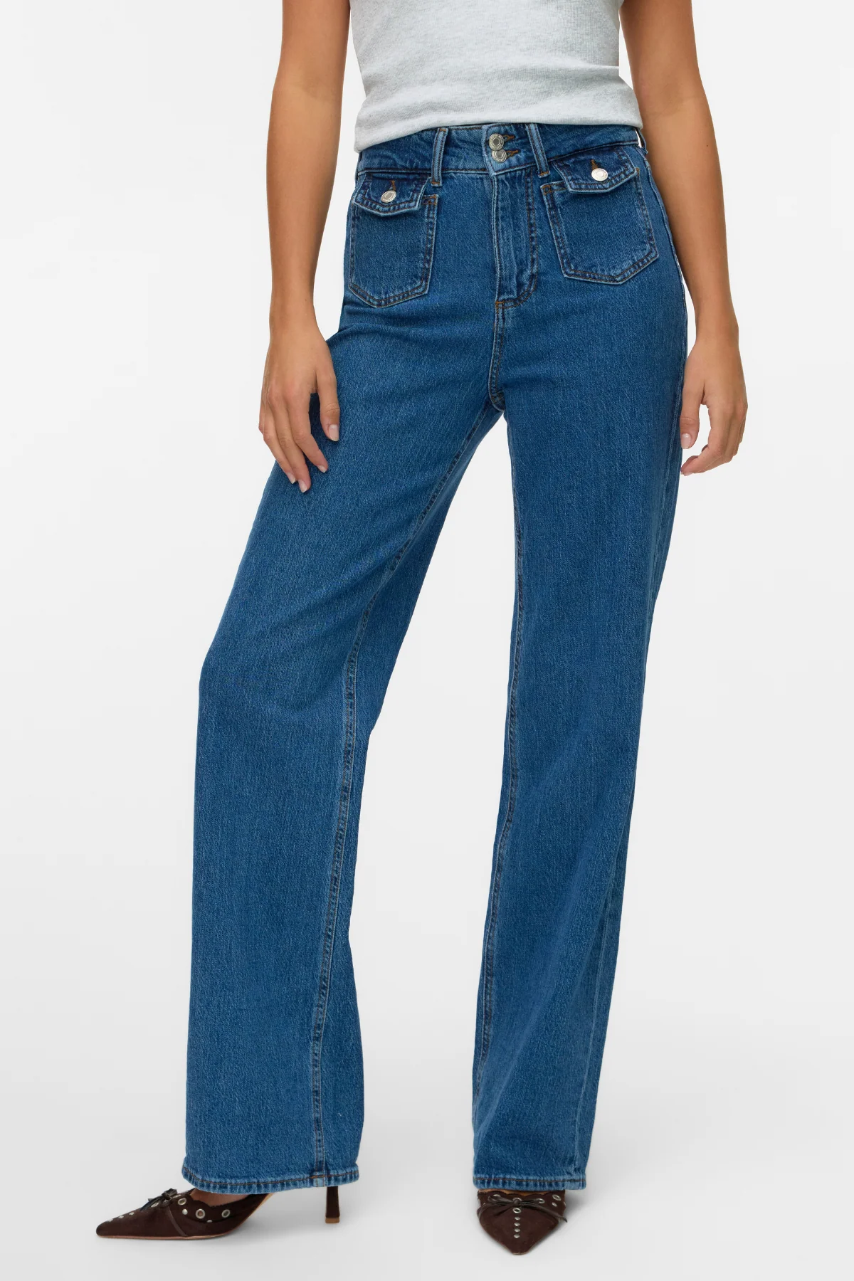 Tessa Wide Pocket Jeans - mittelblauer Denim