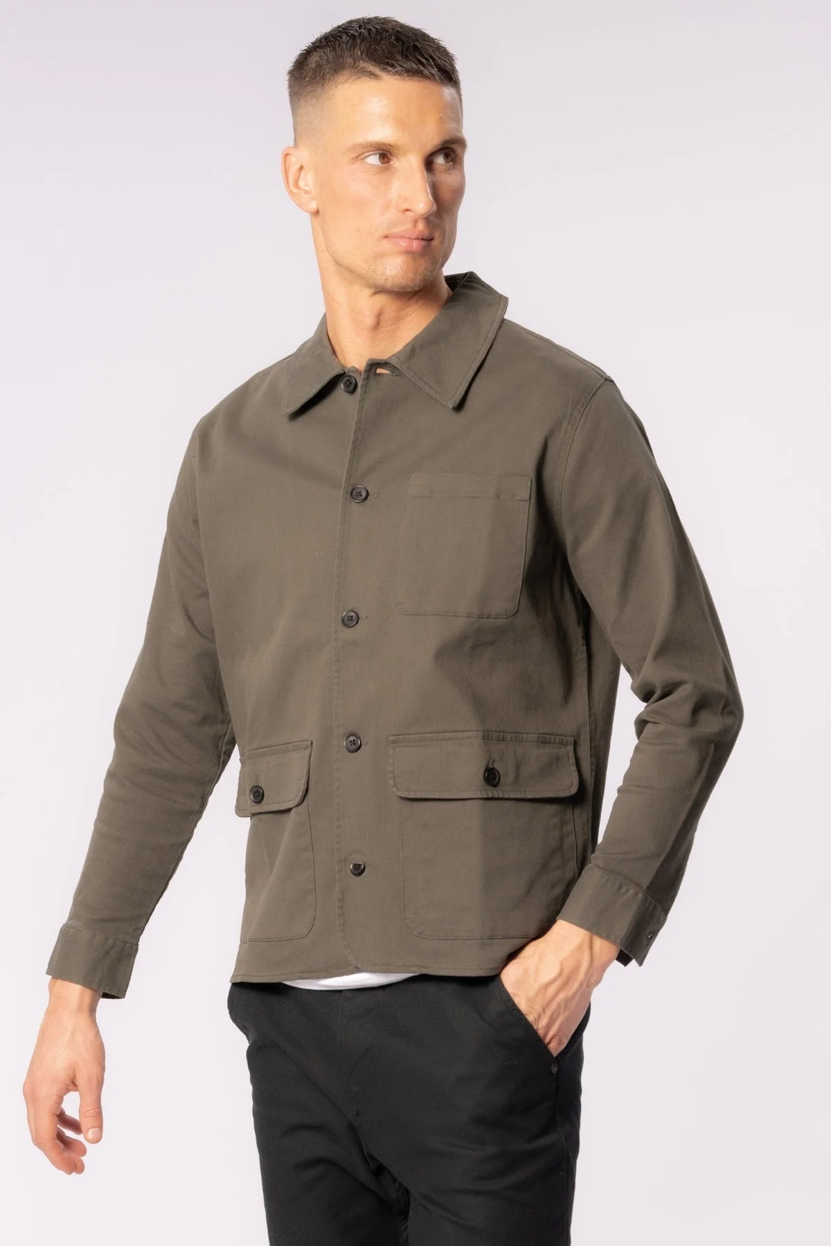 Twill -Hemdjacke - dunkle Olive - Image 4