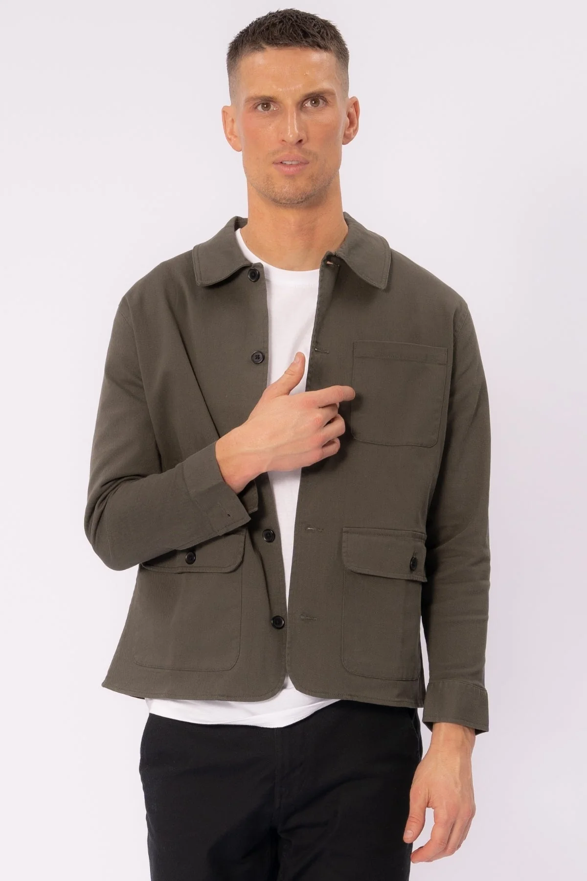 Twill -Hemdjacke - dunkle Olive - Image 6