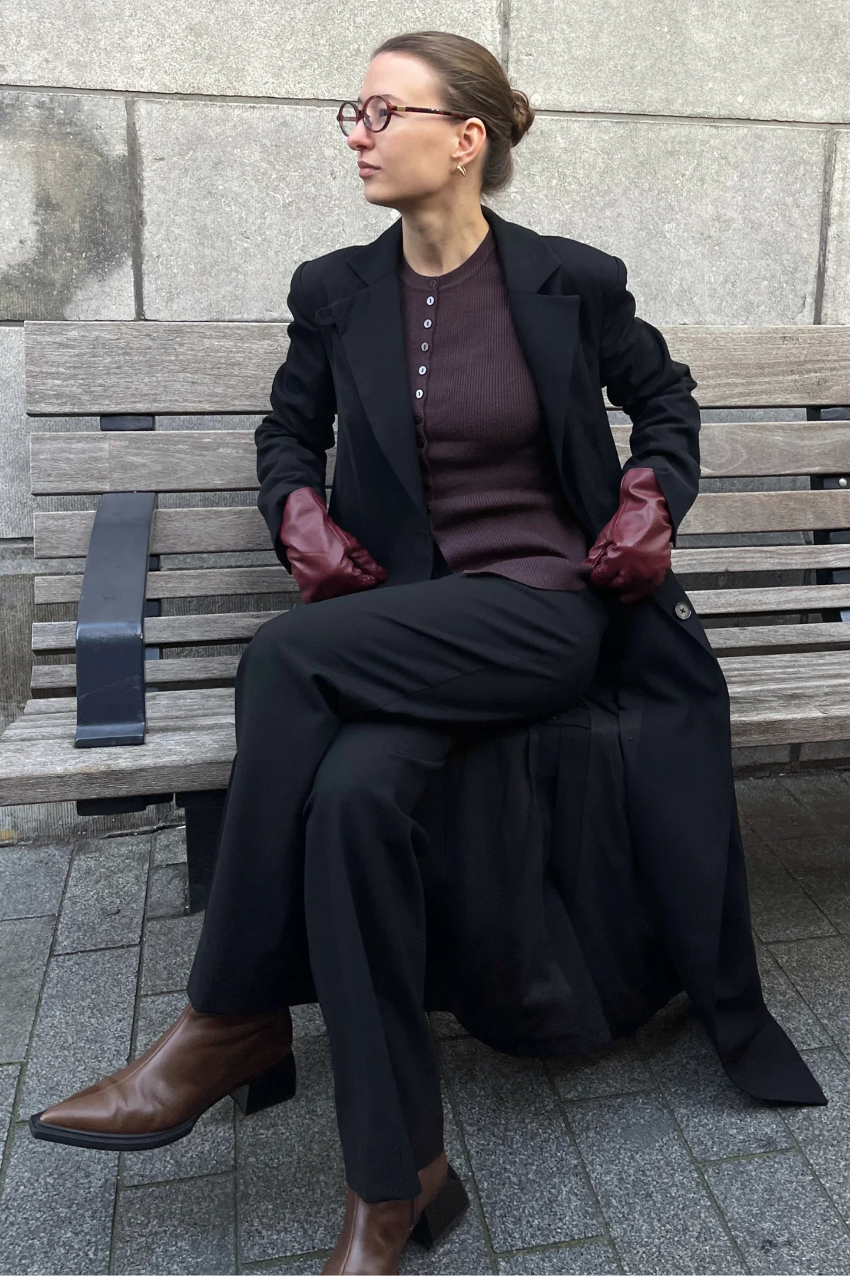 Ukino O -Neck Strick -Strickjacke - Schokoladenpflaume - Image 3