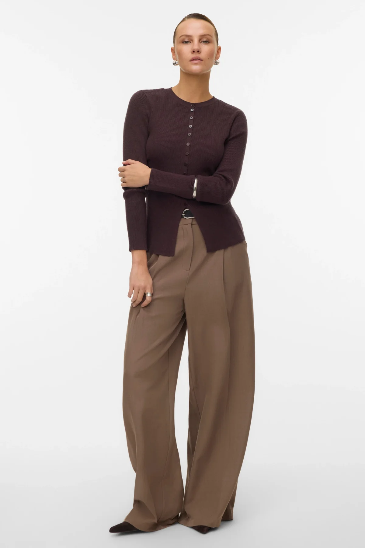 Ukino O -Neck Strick -Strickjacke - Schokoladenpflaume - Image 4