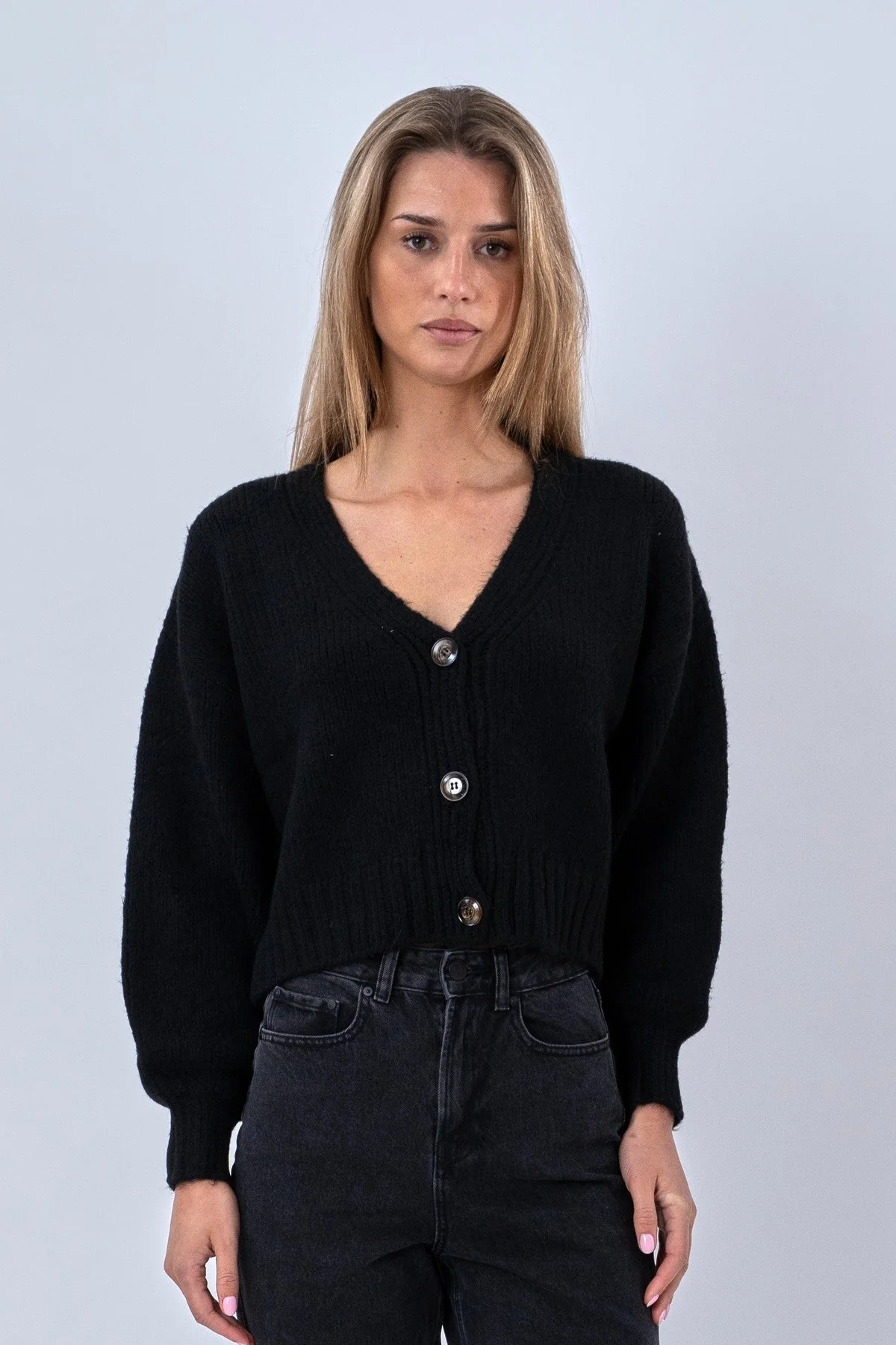 Strickjacke mit V-Ausschnitt - Schwarz