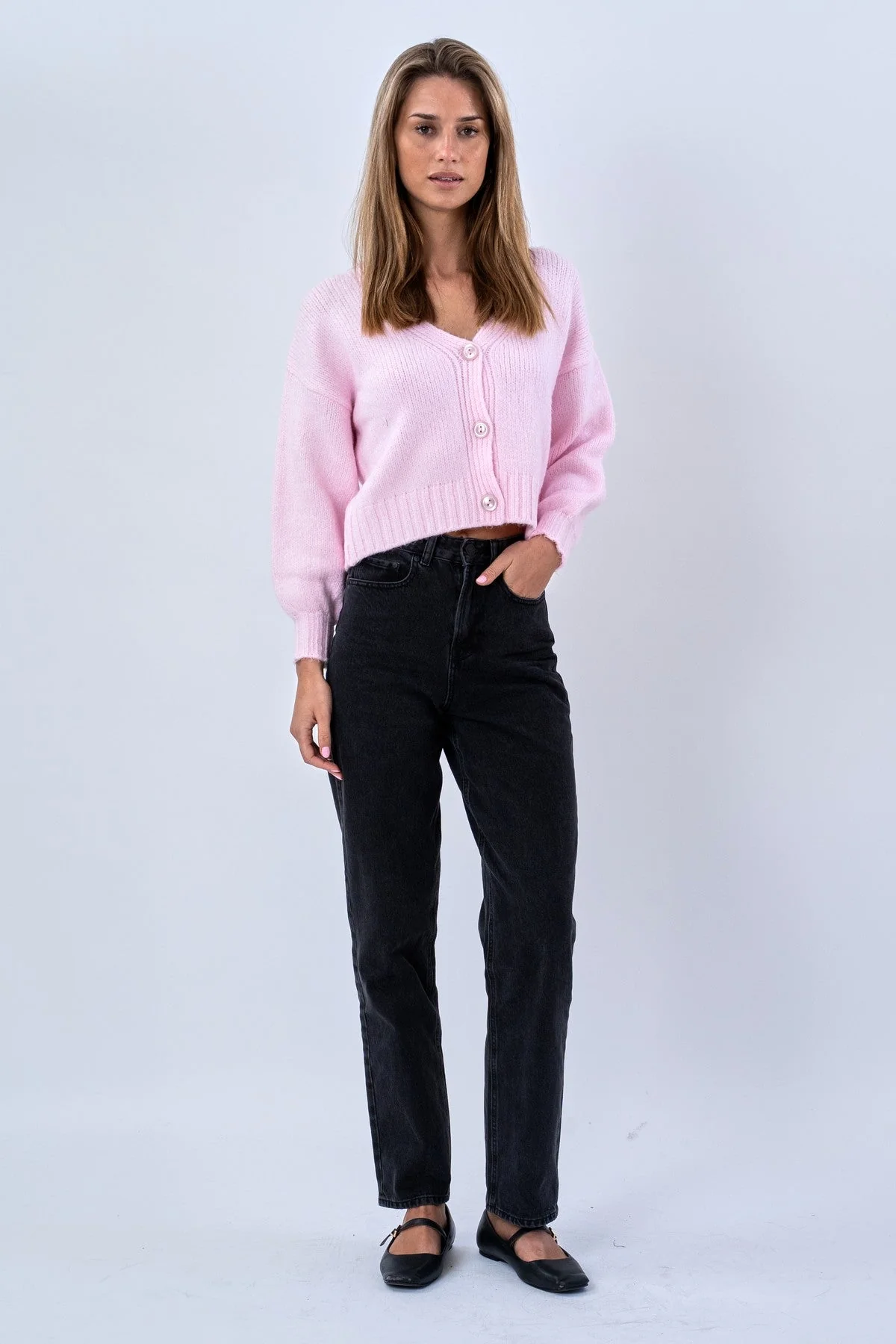 Strickjacke mit V-Ausschnitt – Rosa - Image 2