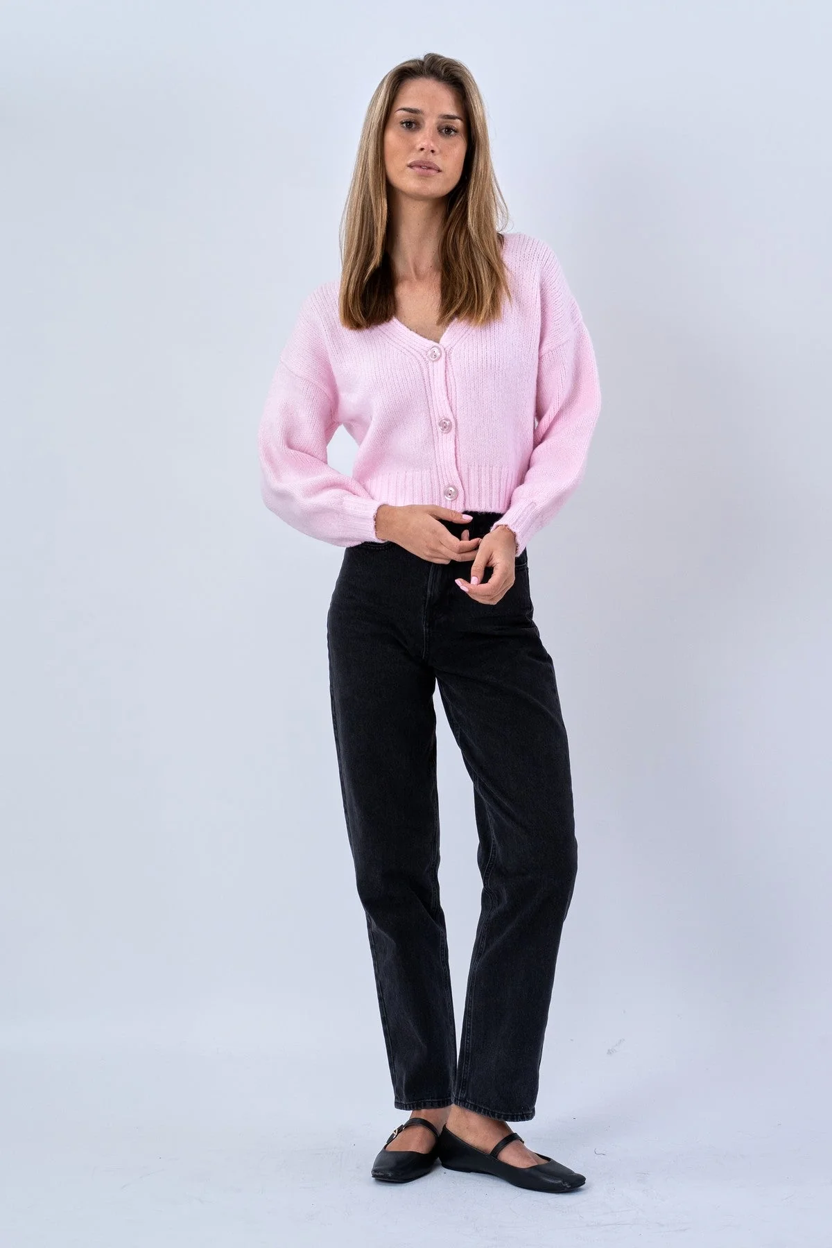 Strickjacke mit V-Ausschnitt – Rosa - Image 3