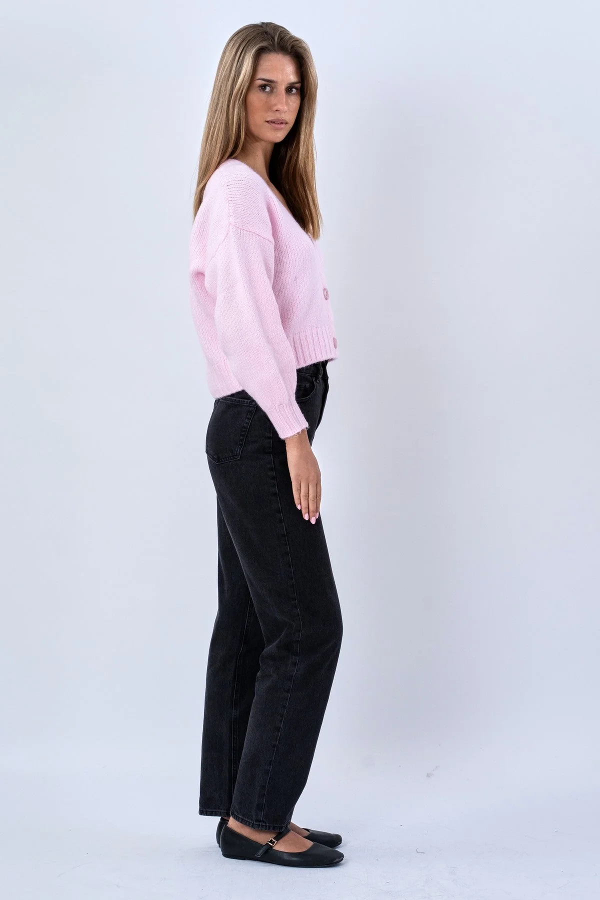 Strickjacke mit V-Ausschnitt – Rosa - Image 4
