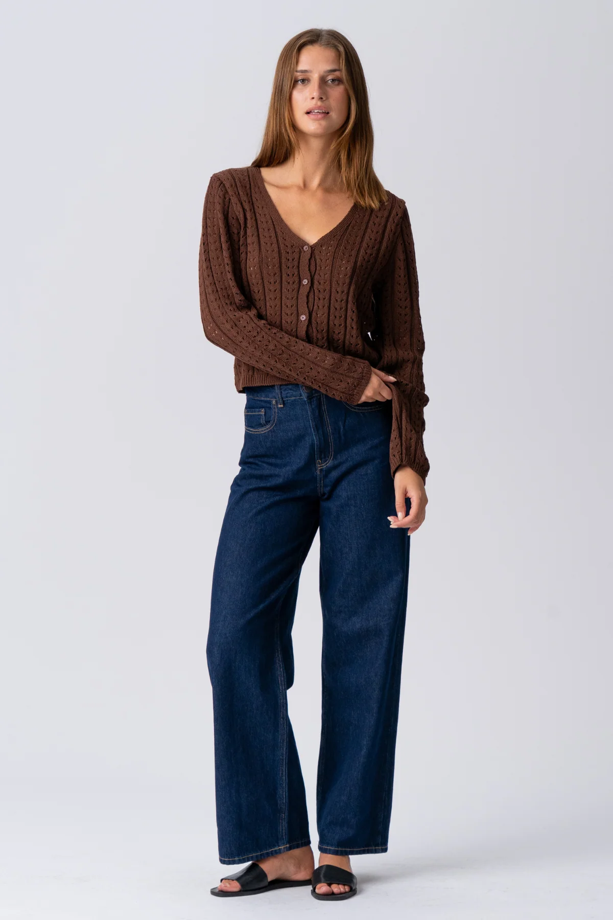 Virginia Strick Cardigan - Brown - Image 3