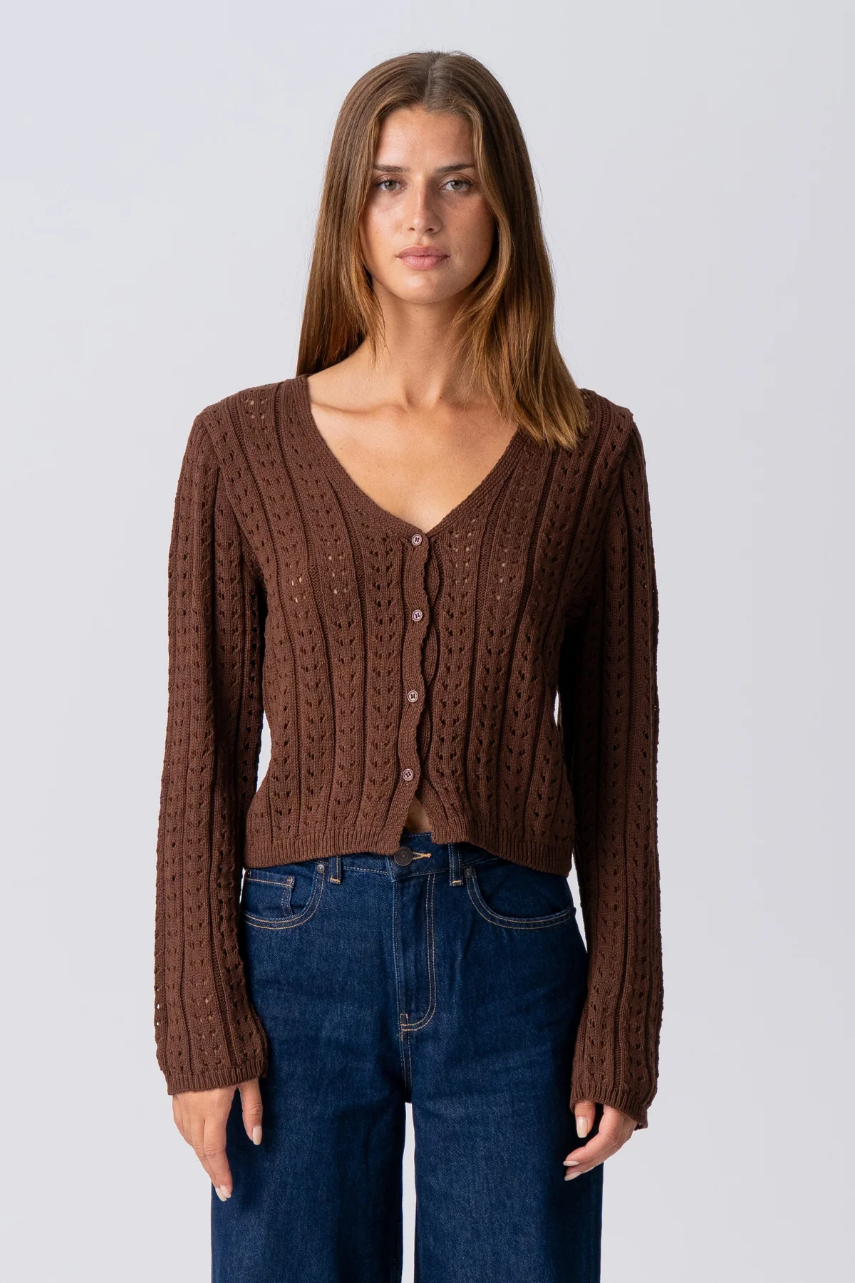 Virginia Strick Cardigan - Brown - Image 4
