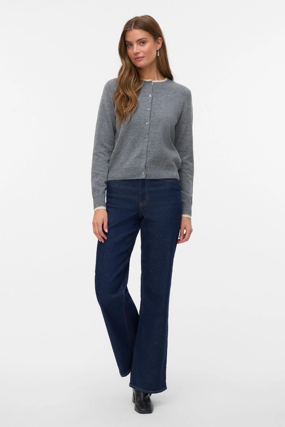 Wundervoller O-Neck Cardigan -Medium Grey Melange m. Birke - Image 2