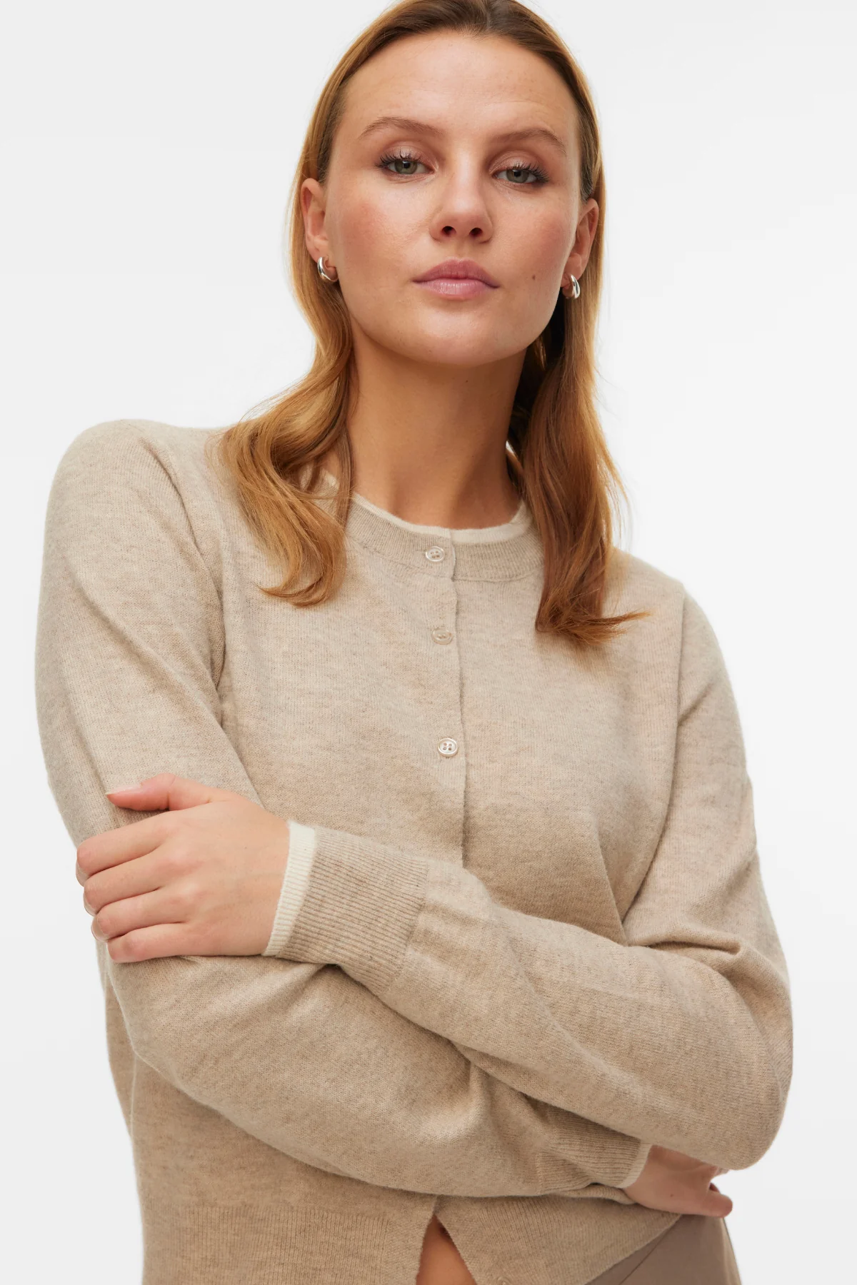 Wundervoller O-Neck Cardigan - Silver Mink Melange m. Birke